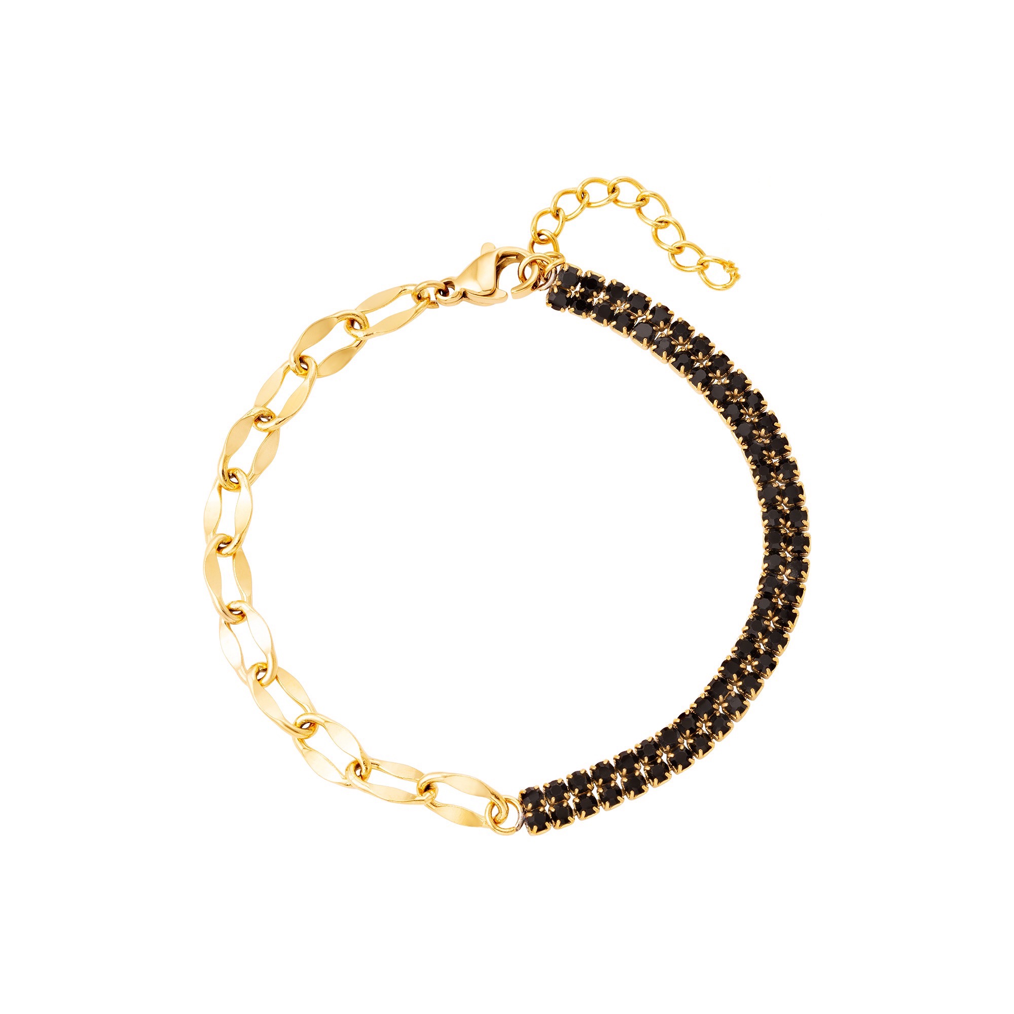 armband ketting met strass steentjes - goud/zwart