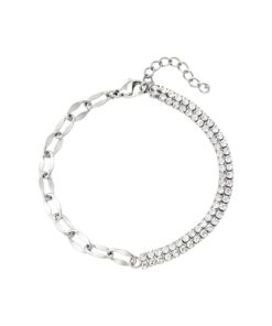 armband ketting met strass steentjes - zilver