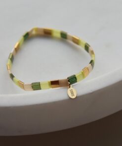 armband platte kralen - green and yellow