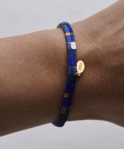 armband platte kralen - azure blue
