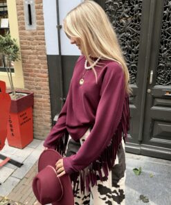 Boho Fringe Trui - Bordeaux 5 Boho Fringe Trui – Bordeaux
