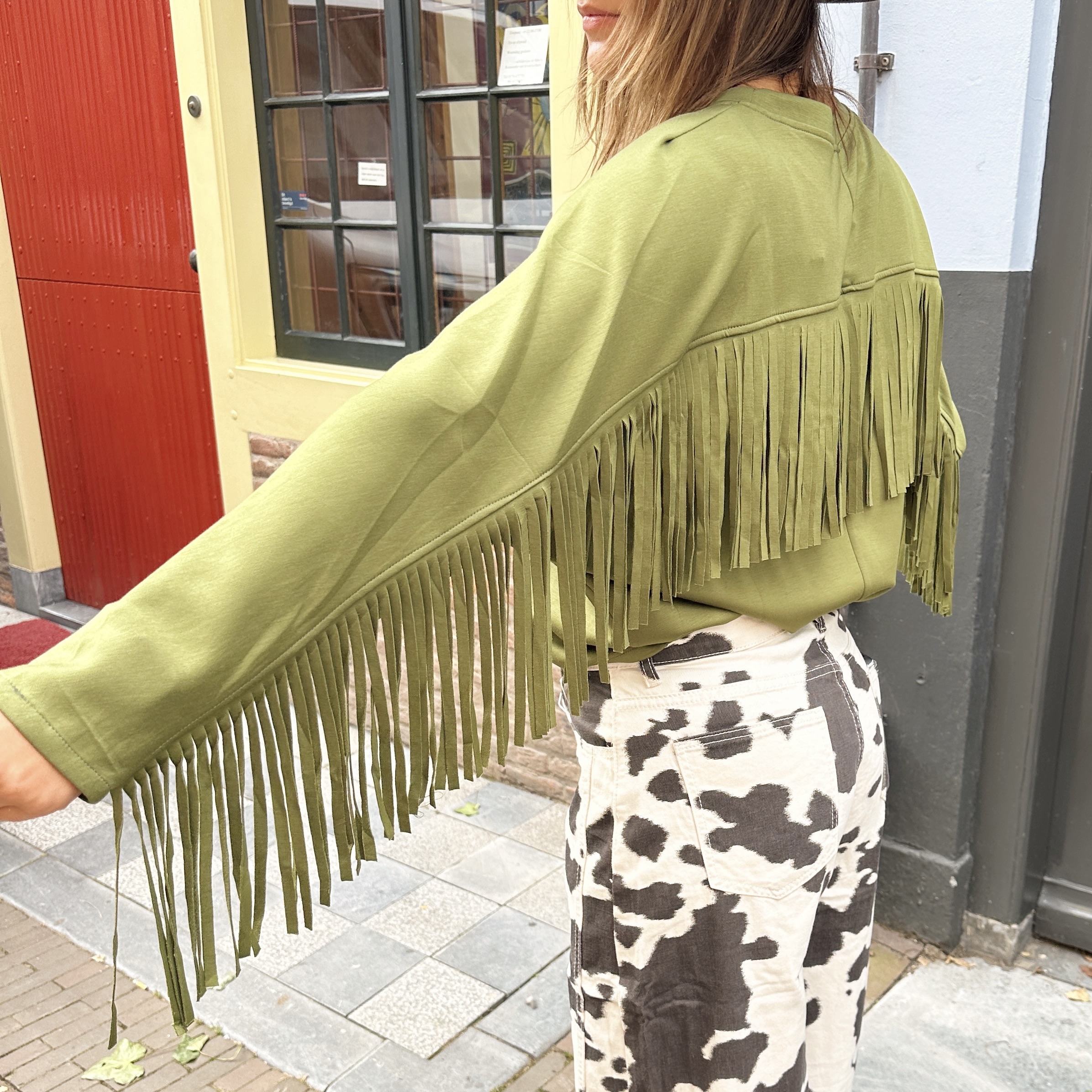 Boho Fringe Trui - groen 1 Boho Fringe Trui