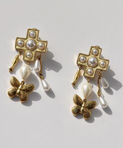 Oorbellen Golden Butterfly Pearl