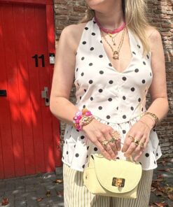 polka dot top - bruin/wit